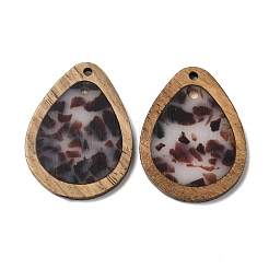 ウッド&レジンペンダント  ティアドロップチャーム  濃いグレー  35x26x2.5mm  穴：2mm&nbsp;WOOD-H104-22-09