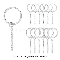 304ステンレススチール製スプリットキーリング留め具  キーホルダー作り  延長アズキチェーン付き  ステンレス鋼色  20個/箱&nbsp;STAS-UN0006-33P