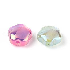 Uvメッキ樹脂ビーズ  模造キャットアイビーズ  虹色の  花  ミックスカラー  10x10.5x6mm  穴：1.5~1.6mm&nbsp;RESI-ZX018-21