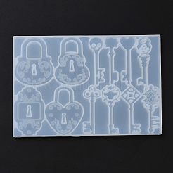キー & ロックペンダント DIY シリコンペンダント金型  レジン型  ホワイト  142x201x6.5mm  内径：69x19~53mm&nbsp;DIY-F139-05