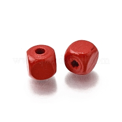 スプレー塗装木製ビーズ  正方形  ファイヤーブリック  8x8x8mm  穴：2.5~3mm&nbsp;WOOD-P021-01B-24
