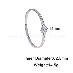 304ステンレススチールラインストーンヒンジ付き女性用バングル  スノーフレーク  ステンレス鋼色  内径：2.46インチ（6.25cm）&nbsp;FS-WG7AFBC-01