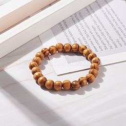 Natural Wood Round Beaded Stretch Bracelet&nbsp;BJEW-JB08214