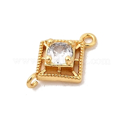 Brass Pave Clear Cubic Zirconia Rhombus Connector Charms&nbsp;X-KK-P340-43G
