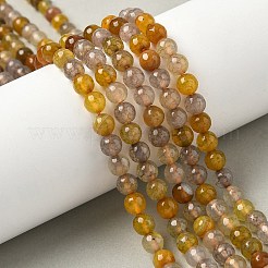 天然石瑪瑙ビーズ連売り  染め＆加熱  ラウンド  多面カット  ゴールデンロッド  6mm  穴：1mm  約62個/連  14.37~14.76インチ（36.5~37.5cm）&nbsp;X-G-C082-A01-54