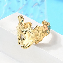 イオンプレーティング(IP) 304 ステンレススチール ワイドフラワー オープンカフリング 女性用  18KGP本金メッキ  内径：17mm&nbsp;X-RJEW-G275-05G