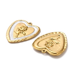 304ステンレスペンダント  花とハート  エナメル  18KGP本金メッキ  イオンプレーティング（ip）  ホワイト  29x27x2.5mm  穴：1.6mm&nbsp;STAS-C152-33G-01