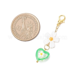 天然淡水貝とガラスのペンダント装飾  亜鉛合金カニカン付き  フラワー＆ハート  ミックスカラー  50~51mm  3個/セット&nbsp;HJEW-JM04306