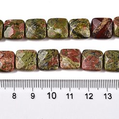 天然石ユナカイトビーズ連売り  多面カット正方形  12~12.5x12~12.5x5.5~6mm  穴：1.2mm  約17個/連  8.07~8.4''（20.5~21センチメートル）&nbsp;G-T138-158