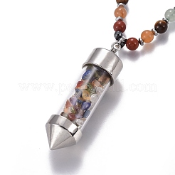 Natural Mixed Stone Pendant Necklace&nbsp;NJEW-I109-A05