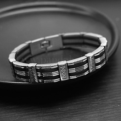 304ステンレススチール製パンクロックチェーンブレスレット（男性用）  ブラック  ステンレス鋼色  8.27インチ（21cm）&nbsp;WG87BE9-01