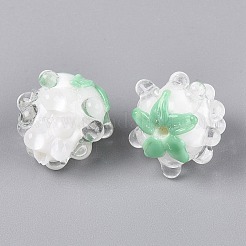 手作りランプワークビーズ  ラズベリー  ホワイト  14.5~16.5x12.5~17.5x12.5~17.5mm  穴：1~1.8mm&nbsp;LAMP-N042-23A