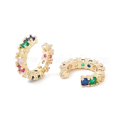 カラフルなキュービックジルコニアのカフスピアス  女性のための真鍮のアクセサリー  鉛フリー＆カドミウムフリー  18KGP本金メッキ  15x17x3.5mm&nbsp;KK-E005-25G
