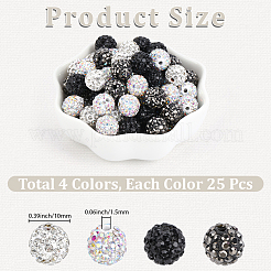100Pcs 4 Colors Pave Disco Ball Beads&nbsp;RB-PA0001-13