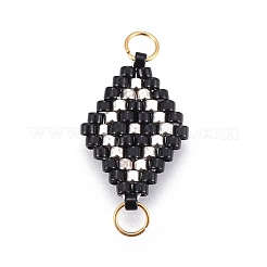 MIYUKI＆TOHO手作り日本のシードビーズリンク  真鍮丸カン付き  織機模様  菱形  銀  18x12~12.5x1.8mm  穴：2.5mm  1.8 mm厚。&nbsp;SEED-A027-I10