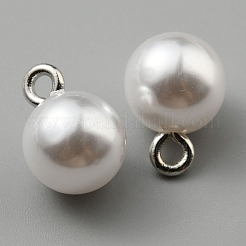 樹脂模造パールシャンクボタン  1穴  鉄パーツ  ラウンド  貝殻色  13.5x10mm  穴：2mm&nbsp;BUTT-WH0029-16A