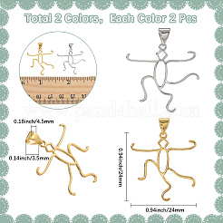 4個 2色真鍮ペンダント カボションセッティング  人間  プラチナ·ゴールデン  24x24mm  穴：3.5mm  2個/カラー&nbsp;FIND-SC0017-24C