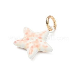 スプレープリント真鍮製ペンダント  スターのチャーム  ゴールドカラー  鮭色  16x14.5x3mm  穴：3.8mm&nbsp;KK-CBAEB58-14