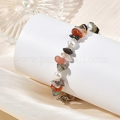天然ルチルクォーツチップとシェルパールビーズのブレスレット  ステンレス鋼色  7.48インチ（19cm）&nbsp;BJEW-JB14323