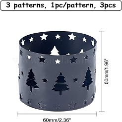 鉄製の中空キャンドルホルダー  クリスマスのために  完璧なホームパーティーの装飾  クリスマス ツリー、雪の結晶、トナカイ/鹿のクリスマス コラム  ガンメタ色  60x50mm  3個/セット&nbsp;AJEW-FH0001-14