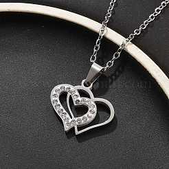 304 Stainless Steel Crystal Rhinestone Heart Pendant Cable Chain Necklaces for Women&nbsp;NJEW-Z056-01B-P