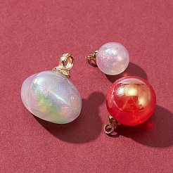 24 個 3 スタイルレインボー虹色メッキアクリルパーツ  きらめき  abs プラスチック ライトゴールド メッキ ループ付き  ハート＆ラウンド  ミックスカラー  12~17x8~13x8~15.5mm  穴：1.6~2.5mm  8個/スタイル&nbsp;OACR-FS0001-30