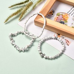 女性、男性、女の子へのギフト用に設定されたハウライトストレッチブレスレット  チベット風ウミガメブレスレット  内径：2-3/8インチ（6cm）  3個/セット&nbsp;BJEW-JB06711
