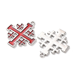合金エナメルチャーム  エルサレム十字架のチャーム  プラチナ  35x31x2mm  穴：2mm&nbsp;ENAM-K084-01P