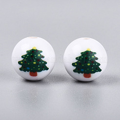 Christmas Printed Opaque Acrylic Round Beads&nbsp;OACR-T029-08F