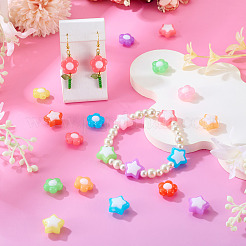 100個 2スタイル ツートン不透明アクリルビーズ  模造ゼリー  花と星  ミックスカラー  16~17x16~18x9~10mm  穴：2.8~3.8mm  50個/スタイル&nbsp;SACR-TA0001-59