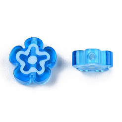 手作りミッレフィオーリガラスビーズ連売り  プラムボソム  ディープスカイブルー  7~9x7.5~9x2.5~3mm  穴：1mm  約52~54個/連  15.75インチ〜15.94インチ（40~40.5cm）&nbsp;LAMP-N029-017B-14