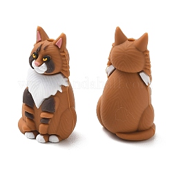 メインクーン猫の形をした食品グレードのシリコン製フォーカルビーズ  DIYの看護ネックレス用  チョコレート  34x19x15mm  穴：2mm&nbsp;SL-CBAAE23-03