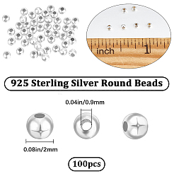 ラウンド925スターリングシルバービーズ  銀  2mm  穴：0.9mm  100個/箱&nbsp;STER-BBC0005-39A