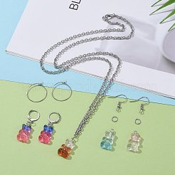 DIY40ペアは透明な樹脂製のイヤリングキットを持っています  グラデーションカラー  8色のペンダント入り  ステンレス鋼のイヤリングのパーツおよび丸カン  ミックスカラー  21x11x7mm  穴：1.8mm&nbsp;DIY-LS0001-02