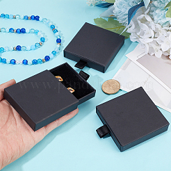 スポンジが入った厚紙紙のジュエリーセット引き出しボックス  ギフトパッケージ用品  長方形  ブラック  7x6.9x1.7cm&nbsp;FIND-WH0199-43A