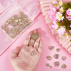 60pcs20スタイルアロイラインストーンペンダント  ハート  ゴールドカラー  10~25x12~19x1.8~3mm  穴：1.5~2.5mm  3個/スタイル&nbsp;FIND-PH0027-87