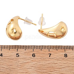 真鍮のティアドロップスタッドピアス  シリコン製耳栓付き  18KGP本金メッキ  18.5x10.5mm&nbsp;EJEW-K286-08G