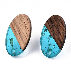 Transparent Resin & Walnut Wood Stud Earring Findings&nbsp;MAK-N032-005A-F01