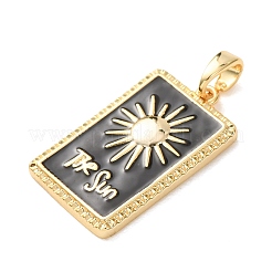 真鍮製エナメルペンダント  太陽のチャームが付いた長方形  18KGP本金メッキ  24x15x2.5mm  穴：5x3mm&nbsp;KK-C264-08G