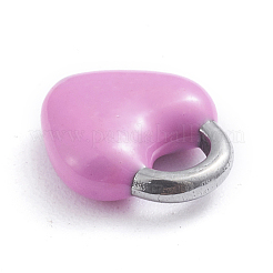 304ステンレススチールチャーム  エポチャーム  ロック  ステンレス鋼色  パールピンク  11x9.5x3.5mm  穴：3.5x2.5mm&nbsp;X-STAS-I148-01P-02