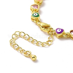 Enamel Evil Eye & Cubic Zirconia Heart Link Chain Bracelet&nbsp;BJEW-H555-01C