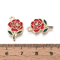 合金ラインストーン＆エナメルペンダント  花のチャーム  ゴールドカラー  ファイヤーブリック  18.5x11.5x2mm  穴：1.6mm&nbsp;ENAM-T024-63A-G