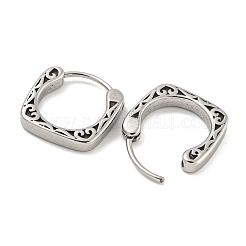 316サージカルステンレスフープピアス  ラインチャーム  アンティークシルバー  15x14.5mm&nbsp;EJEW-D096-10H-AS