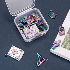 教師の日用の20スタイルの合金ペンダント5個。  カドミウムフリー＆ニッケルフリー＆鉛フリー  三角定規＆クレヨンボックス＆測定ガラス＆本  虹色  13~26x9~24x1.5~3mm  穴：1.2~2mm  4個/スタイル&nbsp;FIND-LS0001-27MC