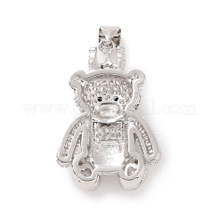 真鍮キュービックジルコニアチャーム  プラチナ  ハートとちょう結びのクマのチャーム  透明  28x18x5mm  穴：4mm&nbsp;ZIRC-K089-15P-01
