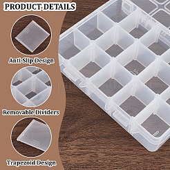 オーガナイザー収納プラスチックボックス1個  調整可能な仕切りボックス  長方形  透明  14x10.8x3cm  コンパートメント：3x2.5センチメートル  15区画/ボックス&nbsp;CON-CN0001-40