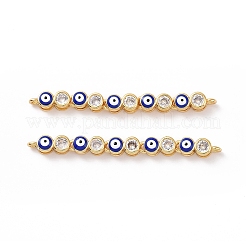 Flat Round with Evil Eye Pattern Brass Micro Pave Clear Cubic Zirconia Enamel Connector Charms&nbsp;KK-G435-44G-01