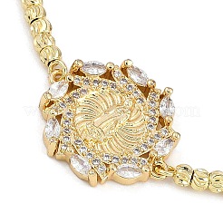 Virgin Mary Theme Brass Micro Pave Cubic Zirconia Slider Bracelets for Women&nbsp;BJEW-U013-02G-02