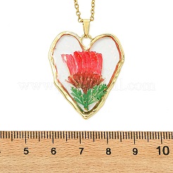 Alloy Epoxy Resin Heart with Inner Dried Flower Pendant 304 Stainless Steel Cable Chain Necklaces for Women&nbsp;NJEW-JN06300