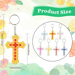 7Pcs 7 Colors Cross Acrylic Keychain with Iron Ring for Keychain&nbsp;KEYC-CJ0001-13